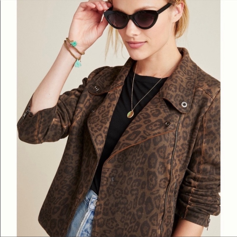NWOT Anthropologie Marrakech leopard Moto jacket